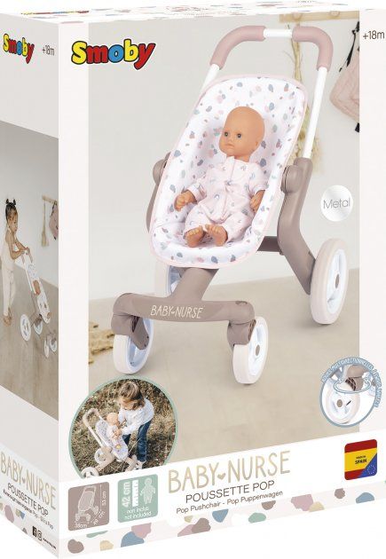 Коляска Smoby Baby Nurse Прогулка с поворотными колесами Розовая пудра 251218