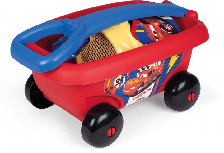Тележка Smoby Toys Тачки с набором для игры с песком 5 аксессуаров Красно-синяя 867017