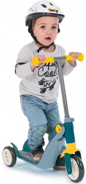 Детский самокат-трансформер 2 в 1 Smoby Toys с металлической рамой трехколесный Серый 750612