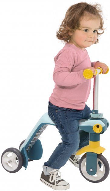 Детский самокат-трансформер 2 в 1 Smoby Toys с металлической рамой трехколесный Серый 750612