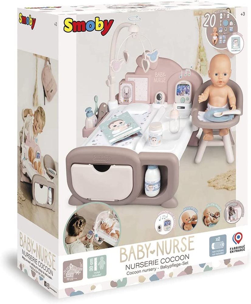 Ігровий центр Smoby Toys Baby Nurse Бебi Ньорс Рожева пудра Дитяча кімната зі звуковими ефектами, з пупсом та аксесуарами 220375