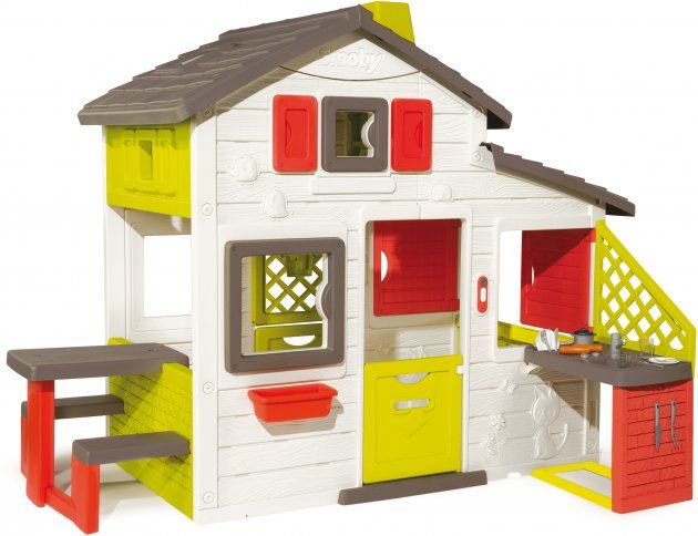 Игровой домик для друзей Smoby с чердаком и летней кухней 810200
