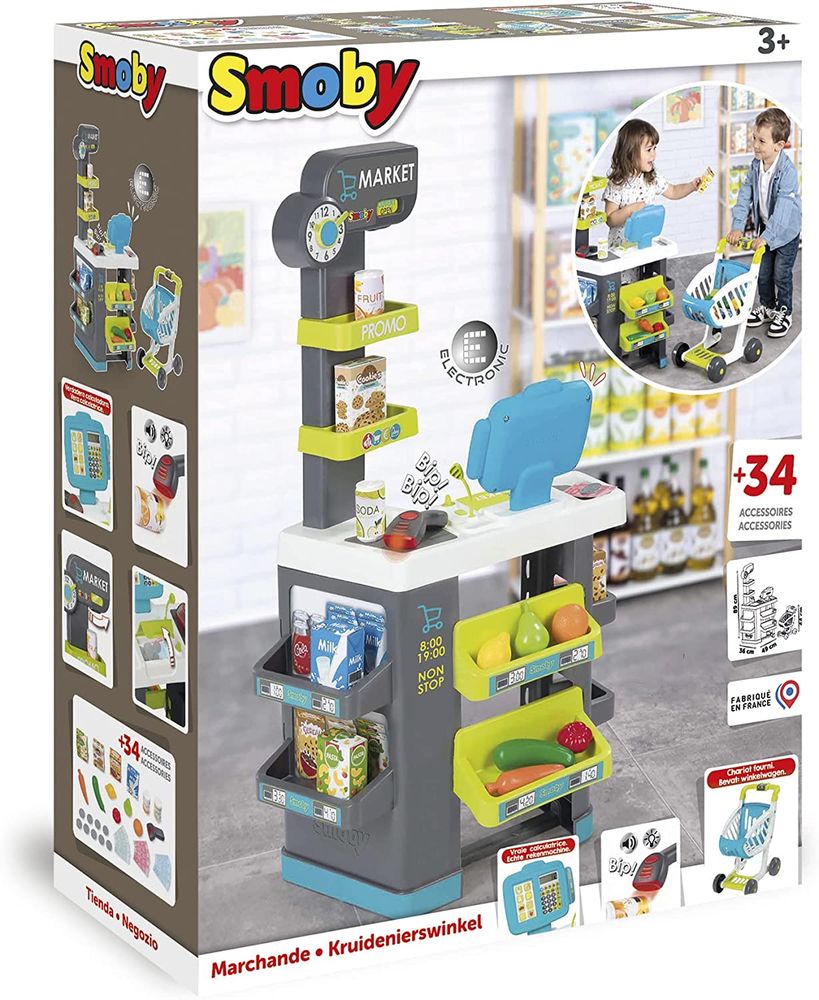 Интерактивный супермаркет Smoby с электронной кассой и тележкой 34 аксессуара 350230
