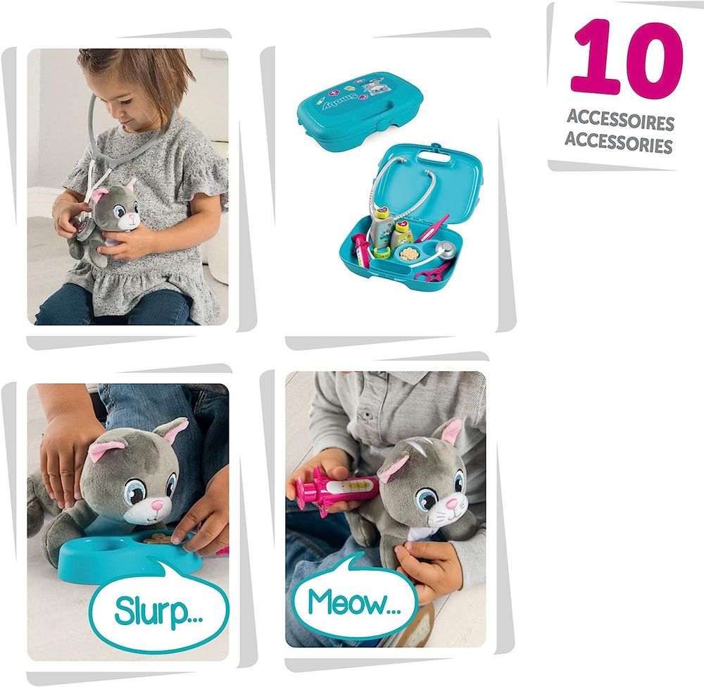 Игровой набор Smoby Toys набор по уходу за котёнком "Ветеринар" с кейсом и переноской, со звуком. эф. 340302