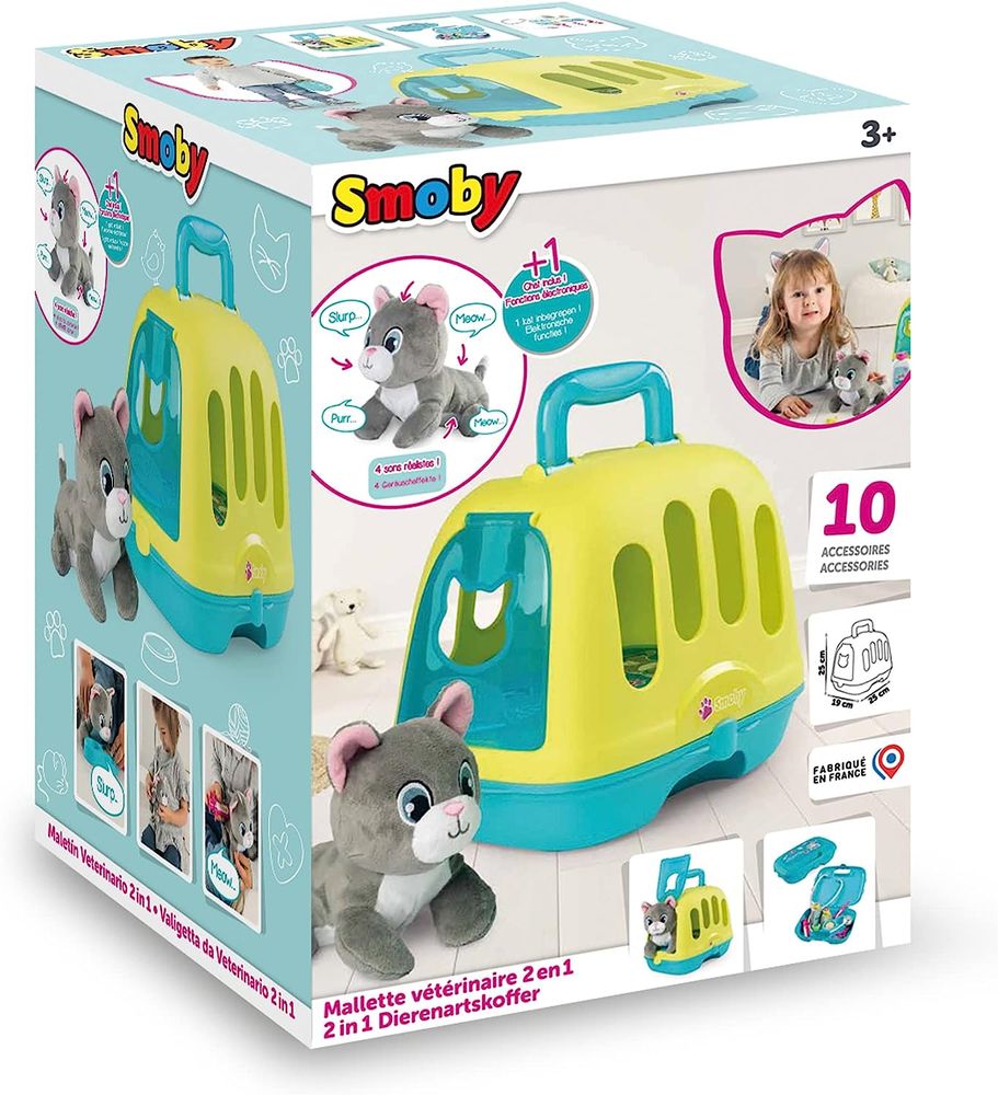 Игровой набор Smoby Toys набор по уходу за котёнком "Ветеринар" с кейсом и переноской, со звуком. эф. 340302